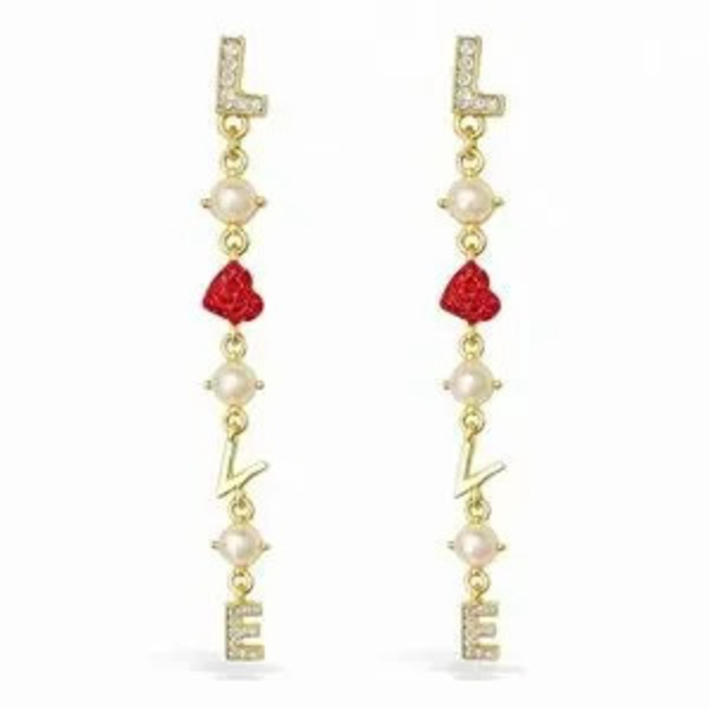 LOVE Dangle Earrings | 18K Gold Plated With Pearls & Zirconia